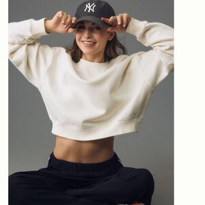 Reformation Cropped Cream Crewneck Sweater